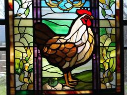 Stained Glass Hen - Hen guarding her nest  