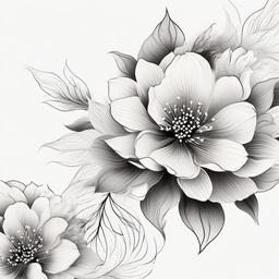 oriental tattoo flowers  simple color tattoo,white background,minimal