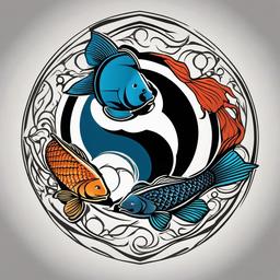 Avatar Yin Yang Fish Tattoo-Bold and symbolic tattoo featuring a Yin and Yang symbol with fish inspired by the movie Avatar, symbolizing balance and harmony.  simple color vector tattoo