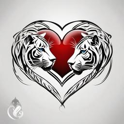 Panther Hearts Tattoo-Symbolic tattoo design featuring panthers intertwined with hearts, capturing themes of love and strength.  simple color tattoo,white background